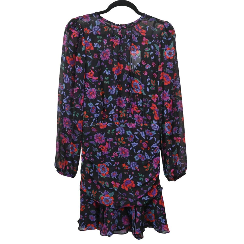 Veronica Beard Black & Pink Floral Ruffle Silk Robin Mini Dress Size 0